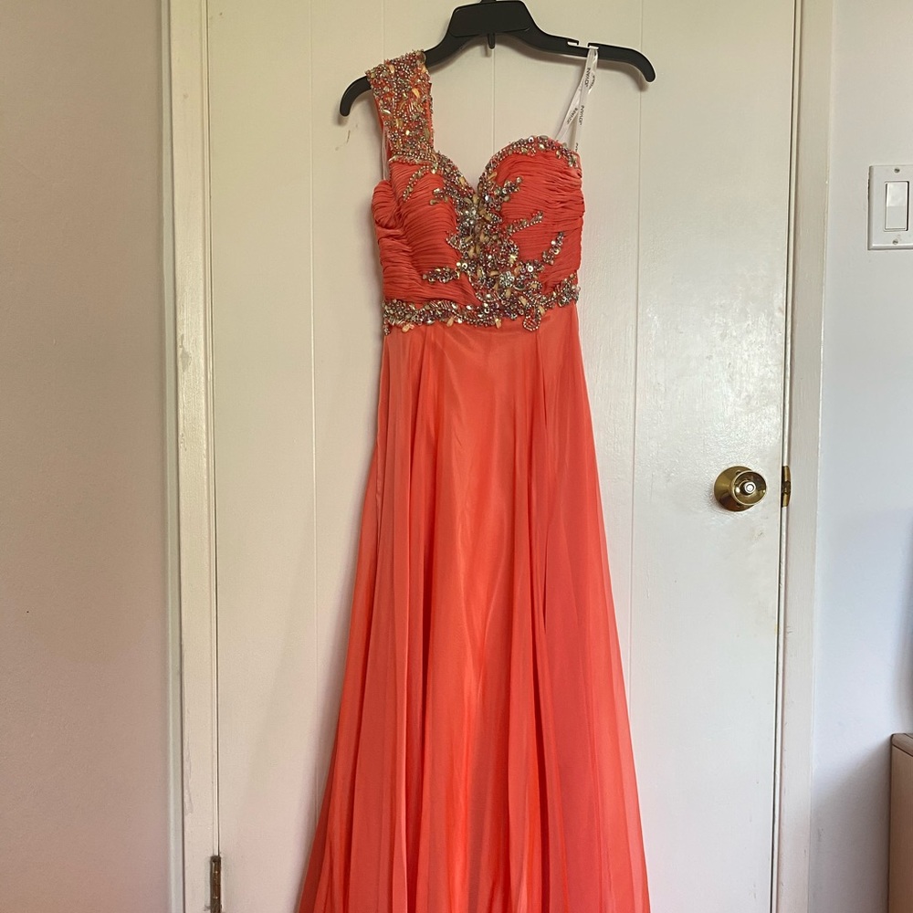 Jovani One Shoulder Coral Dress